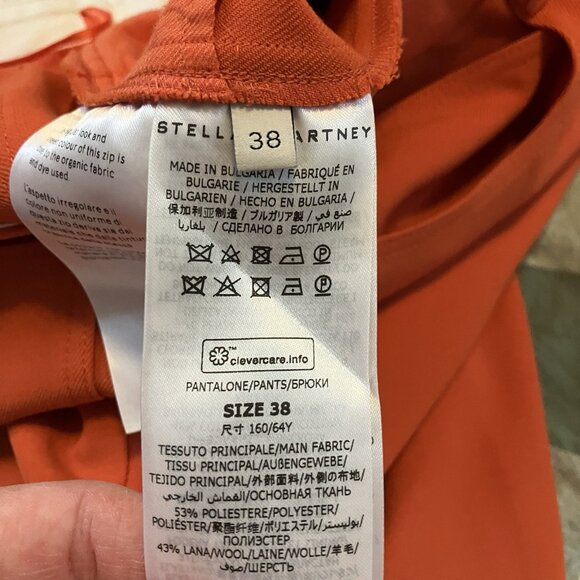 Stella McCartney High Rise Pleated Pants Womens 2 Tangerine Wool Crop Flare - Picture 9 of 16